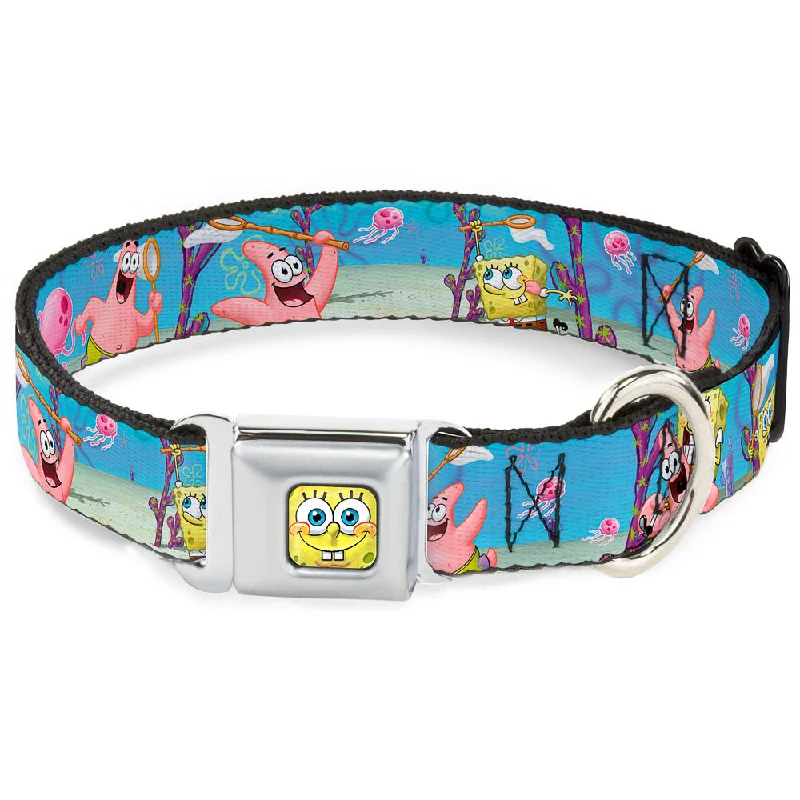 Sponge Bob 3-D Face CLOSE-UP Full Color Seatbelt Buckle Collar - SpongeBob & Patrick Starfish Jellyfishing Scenes