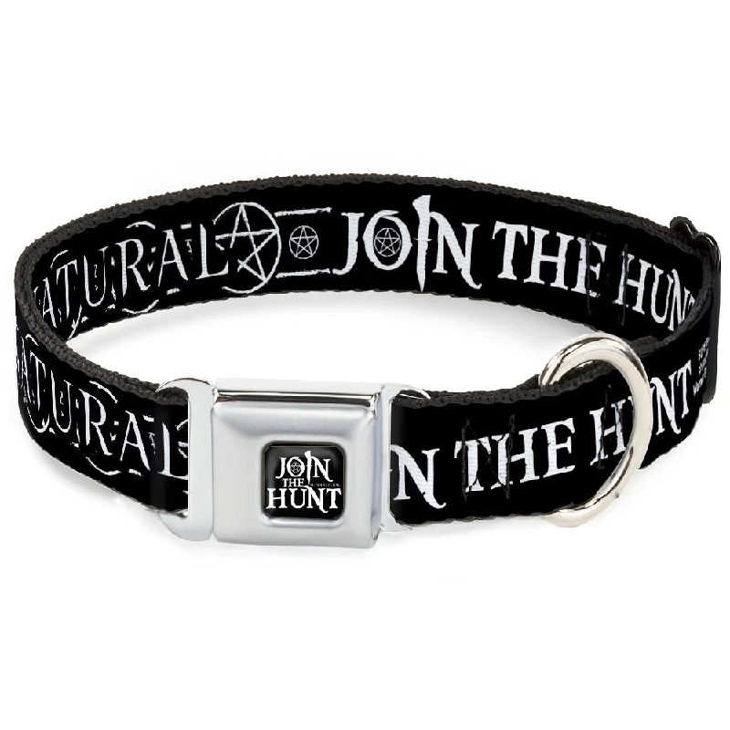 SUPERNATURAL JOIN THE HUNT Icons Logo Full Color Black/White Seatbelt Buckle Collar - SUPERNATURAL JOIN THE HUNT Icons Logo/Pentagrams Black/White