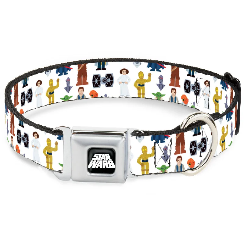 STAR WARS Logo Full Color Black/White Seatbelt Buckle Collar - Star Wars Classic Characters and Icons Collage White