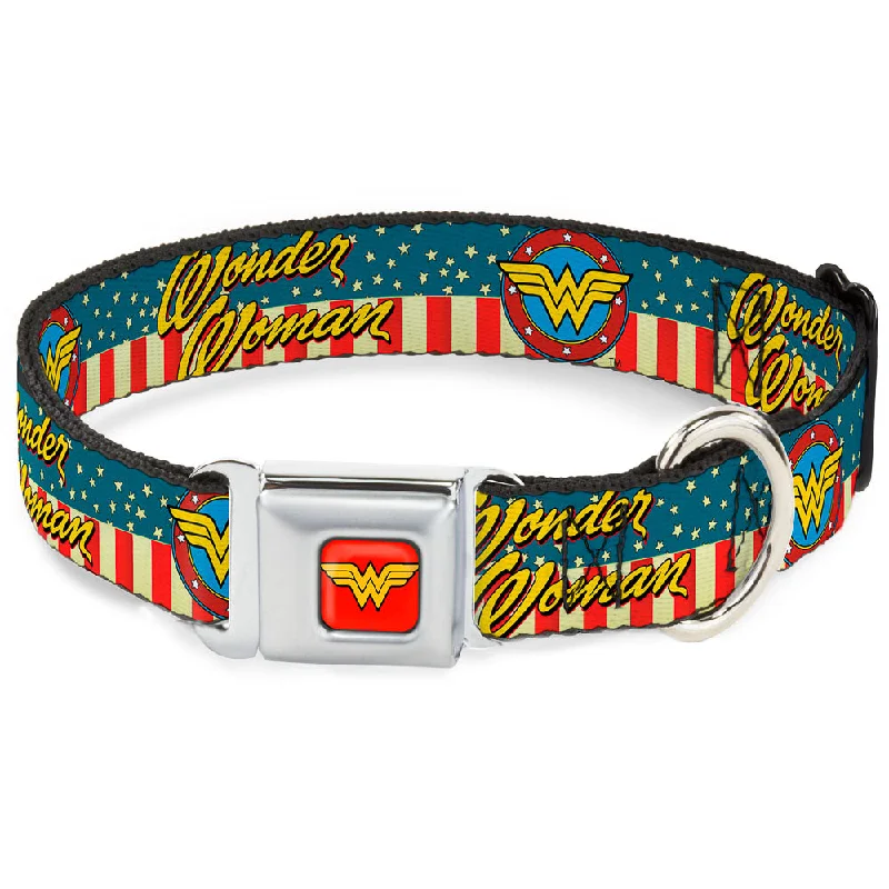 Wonder Woman Logo Full Color Red Seatbelt Buckle Collar - WONDER WOMAN/Logo Americana Red/White/Blue/Yellow