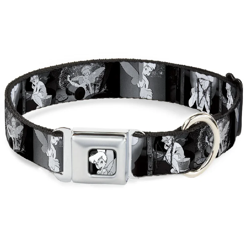 Tinker Bell CLOSE-UP Full Color Black White Seatbelt Buckle Collar - Tinker Bell Scenes Black/White