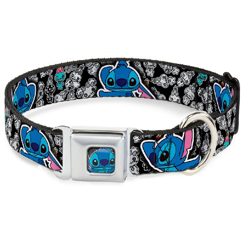 Stitch Face CLOSE-UP Full Color Seatbelt Buckle Collar - Stitch Poses/Mini Scrump Scattered