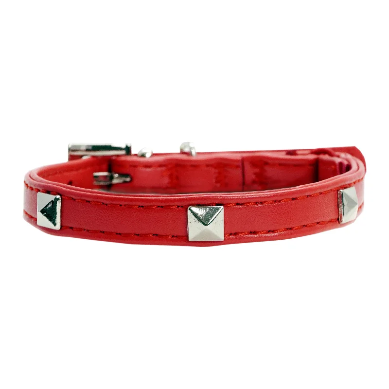 Dan & Sam - Vegan Leather Cat Collar (Red Square Stud) - Large