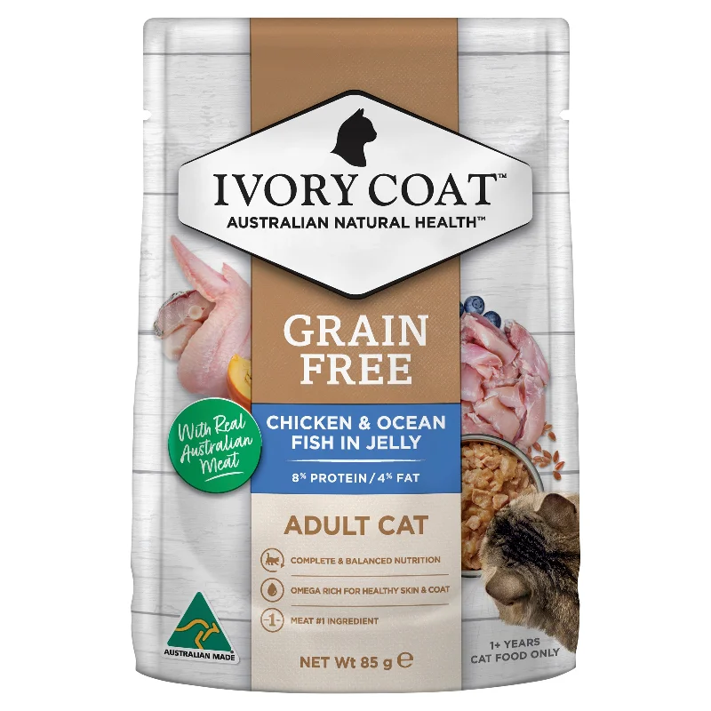 Ivory Coat - Grain Free Adult Wet Cat Food Chicken & Ocean Fish in Jelly (85g x 12pk)