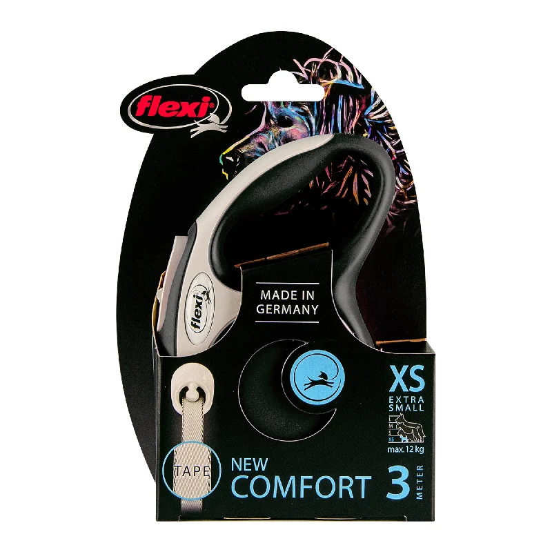 Flexi - New Comfort Retractable Tape Lead for X-Small Dog Black (3m)