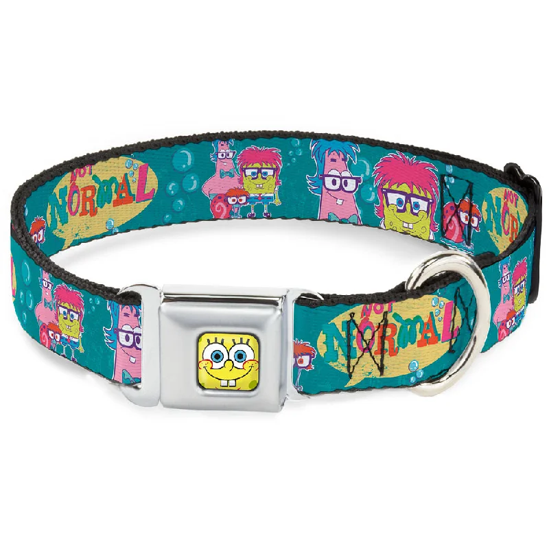 Sponge Bob Face CLOSE-UP Full Color Seatbelt Buckle Collar - Patrick, SpongeBob & Gary NOT NORMAL Aqua