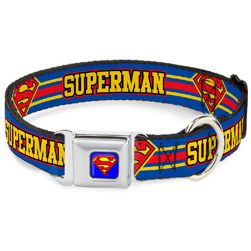 Superman Full Color Blue Seatbelt Buckle Collar - SUPERMAN/Shield Stripe Blue/Yellow/Red