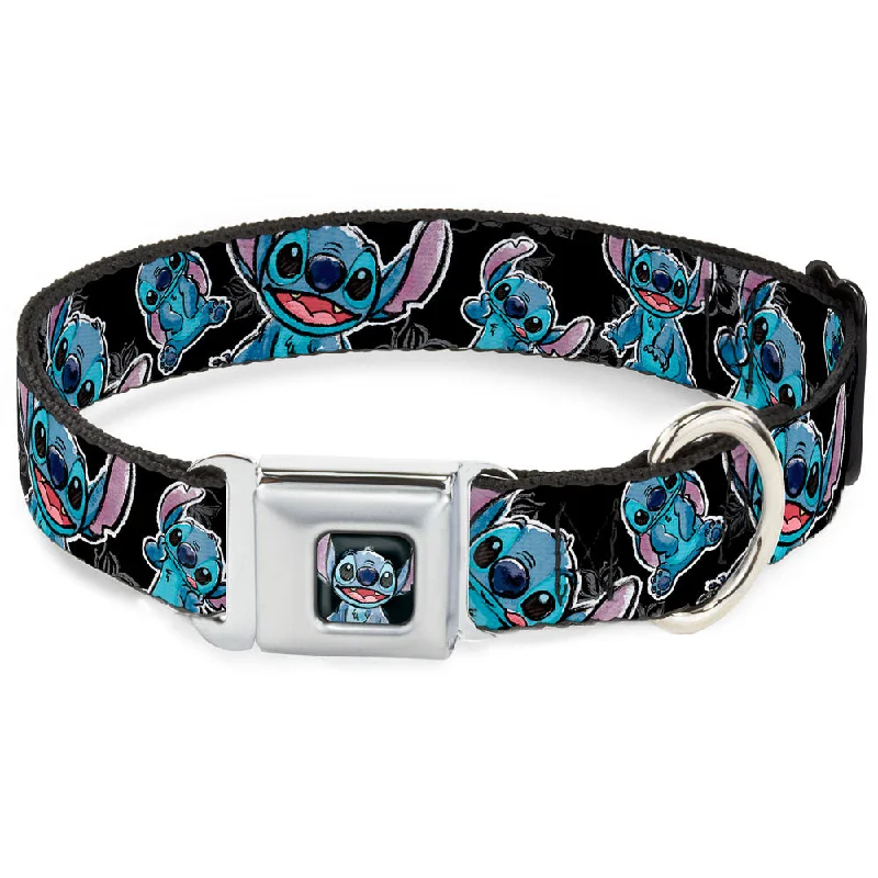 Stitch Face Sketch CLOSE-UP Full Color Black Seatbelt Buckle Collar - Stitch Poses/Hibiscus Sketch Black/Gray/Blue