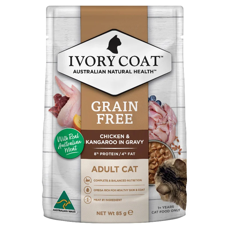 Ivory Coat - Grain Free Adult Wet Cat Food Chicken & Kangaroo in Gravy (85g x 12pk)