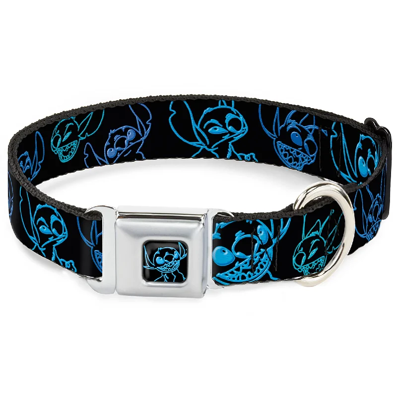 Stitch Pose Full Color Black/Neon Blue Seatbelt Buckle Collar - Electric Stitch Poses Black/Neon Blue