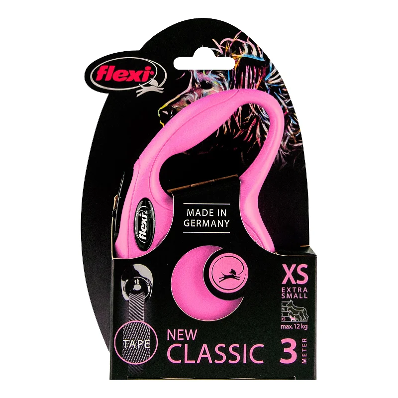 Flexi - New Classic Retractable Tape Lead for X-Small Dog Pink (3m)