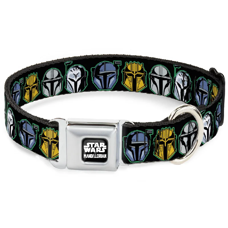 STAR THE MANDALORAIN Title Logo Full Color Black/White Seatbelt Buckle Collar - Star Wars the Mandalorian Helmets Black/Multi Color