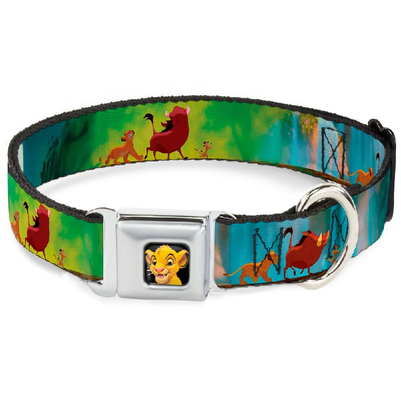 Simba2 CLOSE-UP Full Color Seatbelt Buckle Collar - Lion King Simba, Pumba & Timon Growing Up