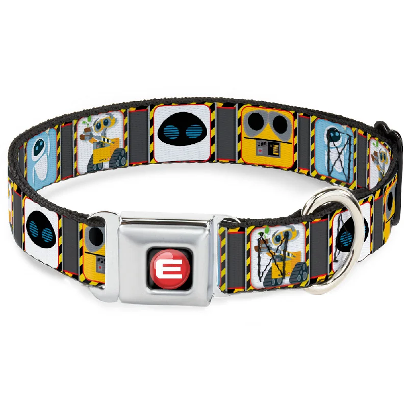 WALL-E Logo Full Color Black Red White Seatbelt Buckle Collar - WALL-E & EVE Pose/Face Hazard Blocks Gray/Yellow/Black