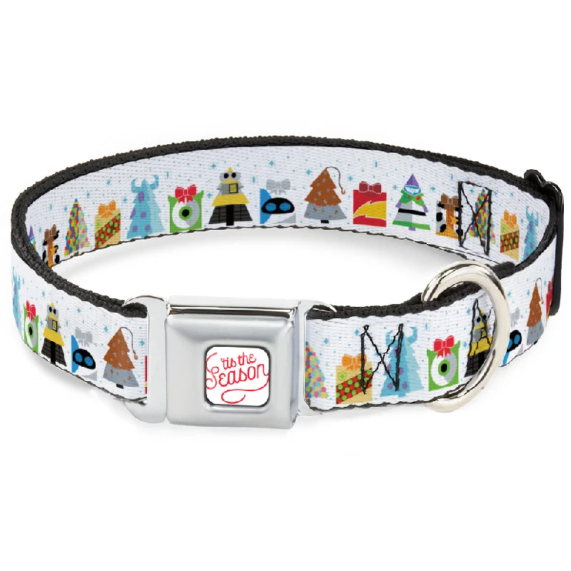 Pixar TIS THE SEASON Script Full Color White/Red Seatbelt Buckle Collar - Pixar Holiday Collection Character Gifts Lineup/Stars White/Blues