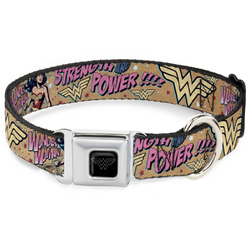 Wonder Woman Black/Silver Seatbelt Buckle Collar - Wonder Woman Strength & Power