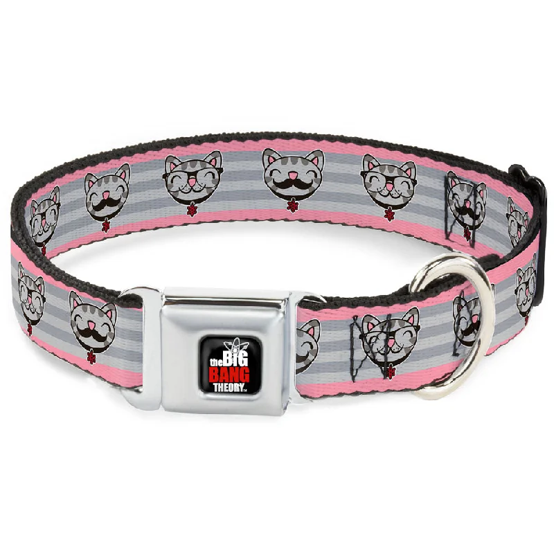 THE BIG BANG THEORY Full Color Black White Red Seatbelt Buckle Collar - Soft Kitty Nerd/Mustacho Expressions Stripe Grays