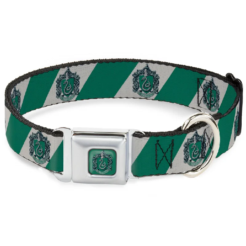 SLYTHERIN Crest Full Color Green Seatbelt Buckle Collar - SLYTHERIN Crest Diagonal Stripe Gray/Green