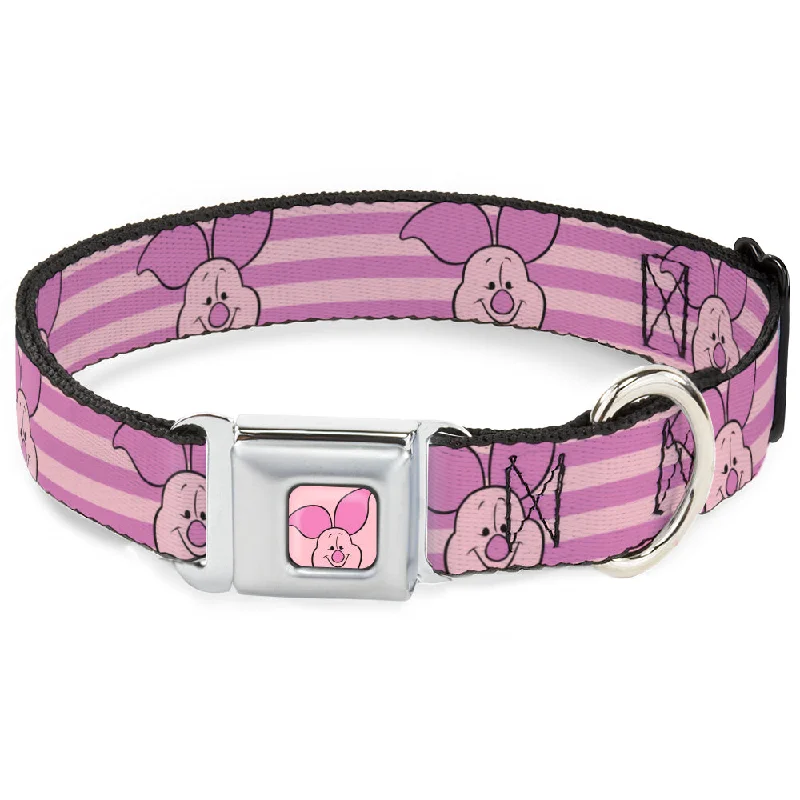 Winnie the Pooh Piglet Expression Close-Up Pink Seatbelt Buckle Collar - Winnie the Pooh Piglet Expression Close-Up Stripe Pinks