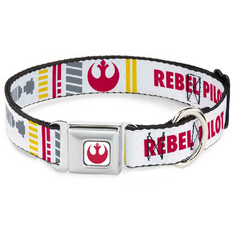 Star Wars Rebel Alliance Insignia Full Color White/Red Seatbelt Buckle Collar - Star Wars REBEL PILOT Rebel Alliance Insignia/Lightsaber/X-Wing Fighter White/Red/Yellow/Gray