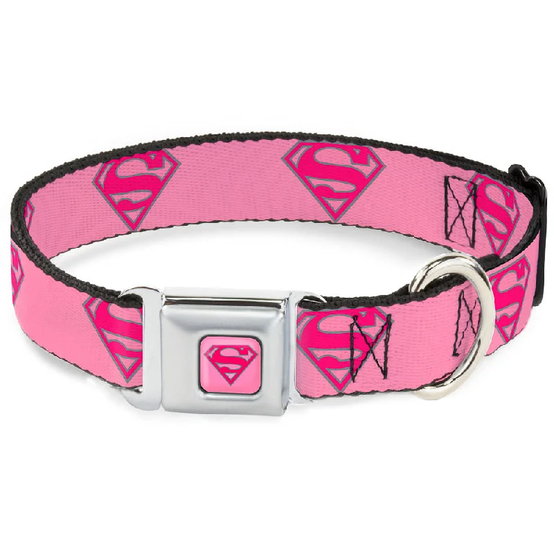 Superman Full Color Pink Seatbelt Buckle Collar - Superman Shield Pink