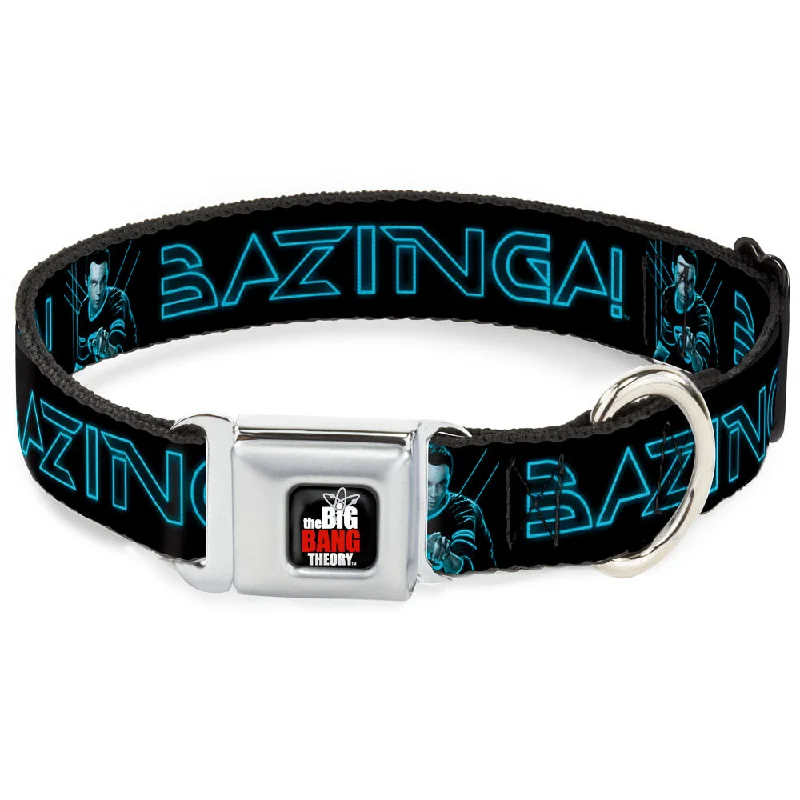 THE BIG BANG THEORY Full Color Black White Red Seatbelt Buckle Collar - Sheldon/BAZINGA! Black/Blue Glow