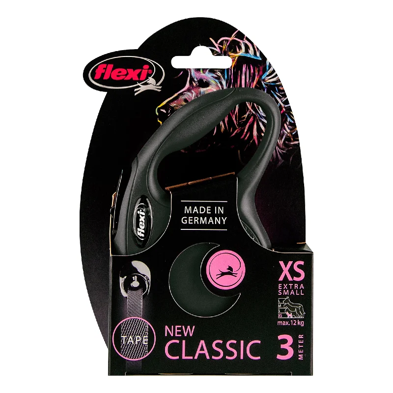 Flexi - New Classic Retractable Tape Lead for X-Small Dog Black (3m)