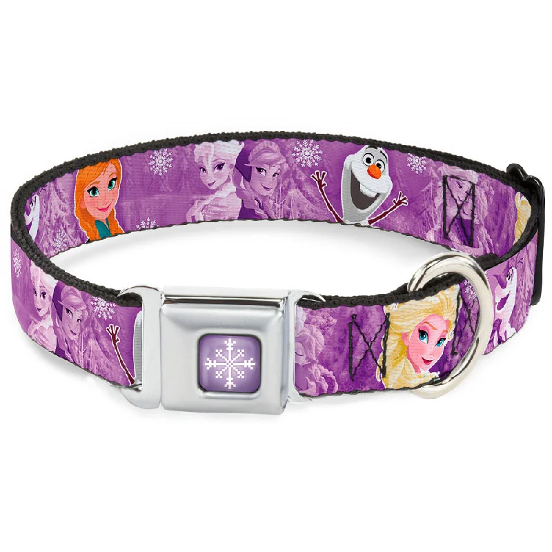 Snowflake Full Color Purple White Seatbelt Buckle Collar - Frozen Anna/Elsa/Olaf Poses/Scenes Purples