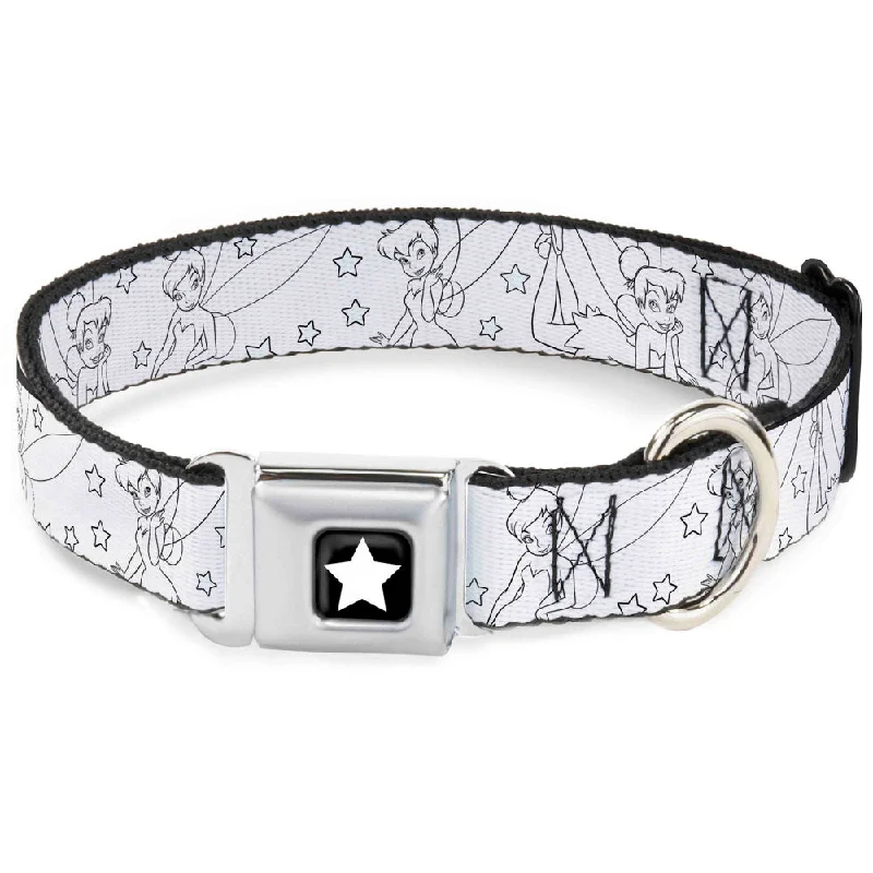 Tinker Bell Star Full Color Black/White Seatbelt Buckle Collar - Tinker Bell Poses/Stars Outline White/Black