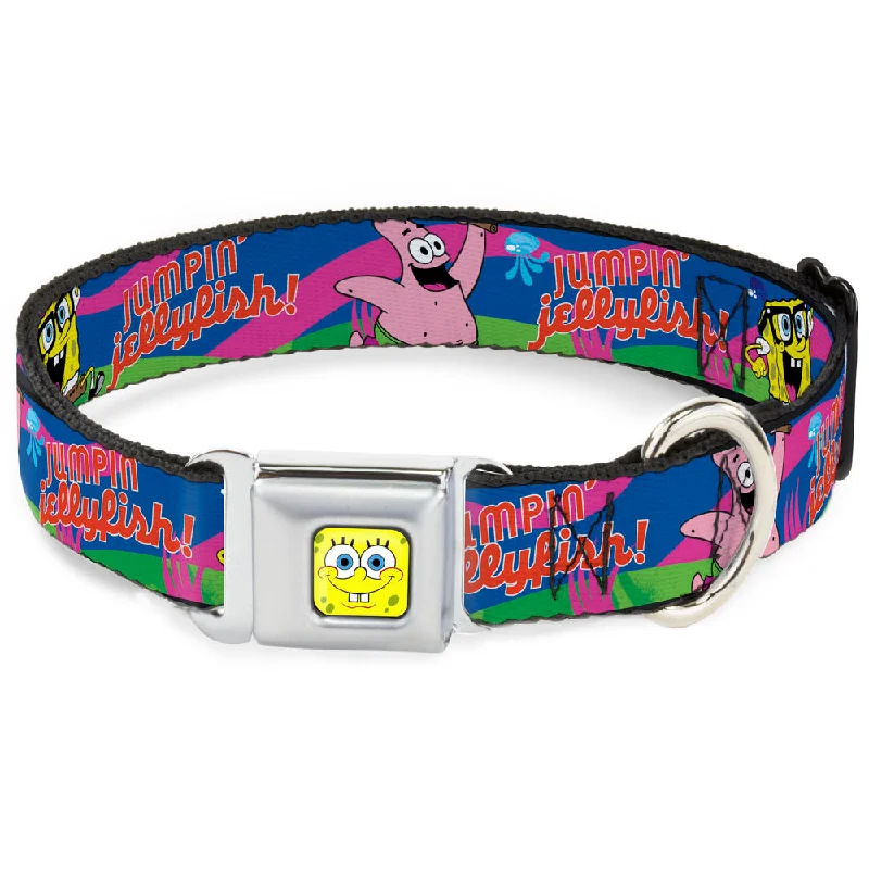 SpongeBob Face CLOSE-UP Full Color Seatbelt Buckle Collar - Nerd SpongeBob & Patrick Starfish Running JUMPIN' JELLYFISH! Multi Color/Red