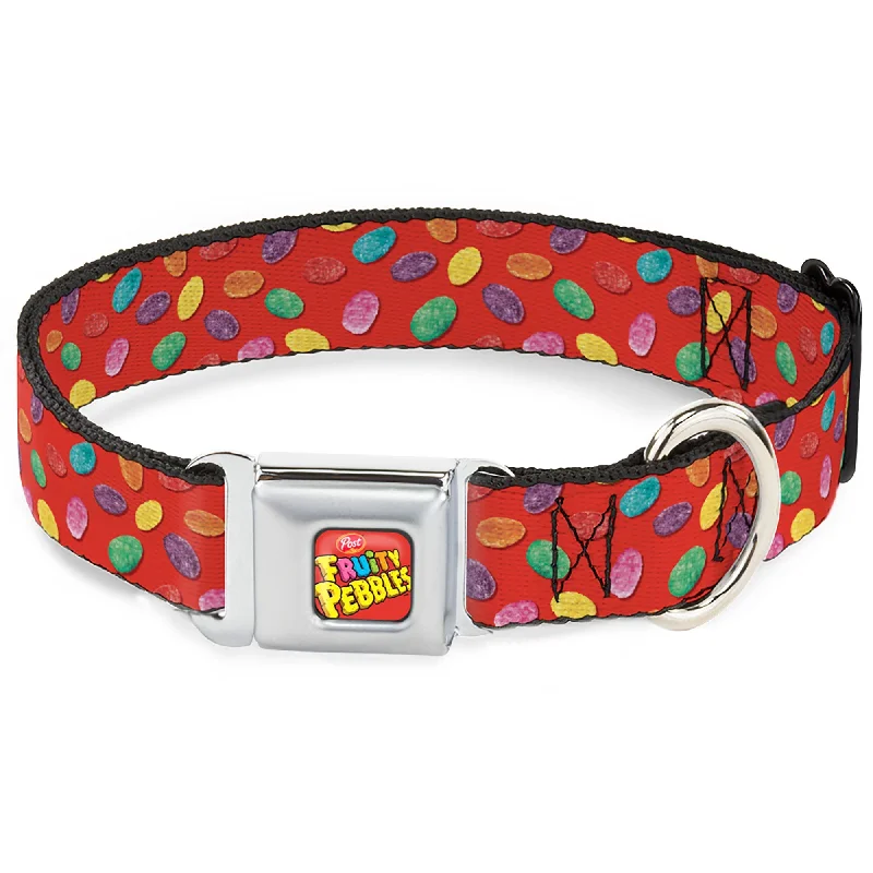 POST FRUITY PEBBLES Logo Full Color Red/Multi Color Seatbelt Buckle Collar - Fruity Pebbles Cereal Pebbles Scattered Red/Multi Color