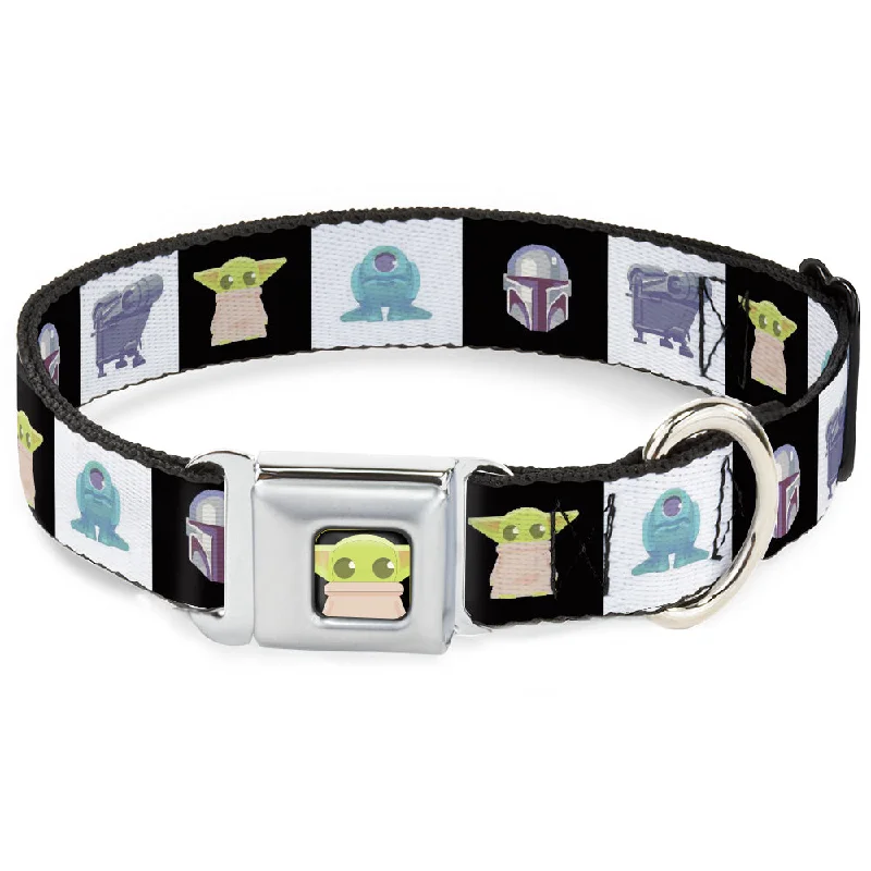 Star Wars Grogu Face Close-Up Full Color Black Seatbelt Buckle Collar - Star Wars Mandalorian 4-Character Pose Blocks