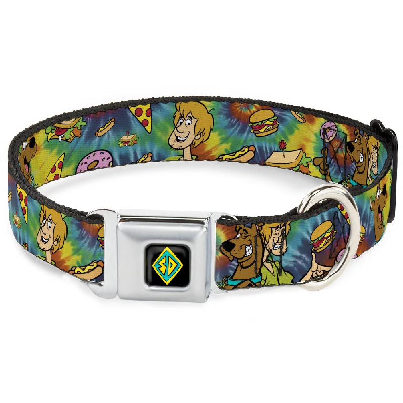 Scooby Doo Dog Tag Full Color Seatbelt Buckle Collar - Scooby Doo and Shaggy Poses/Munchies Tie Dye Multi Color