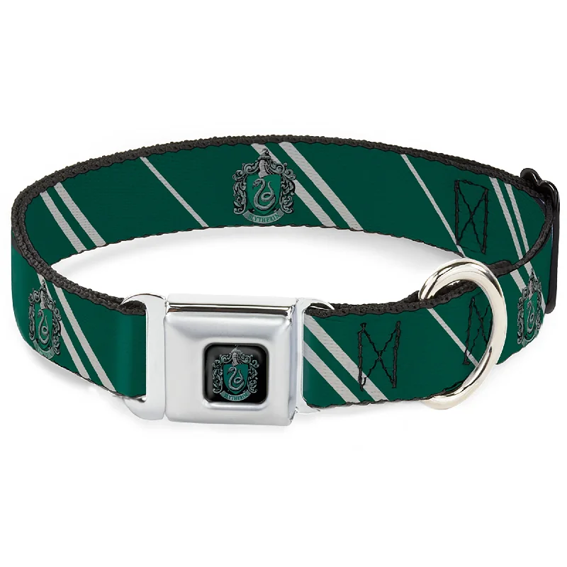 Slytherin Crest Full Color Seatbelt Buckle Collar - Slytherin Crest/Stripe5 Green/Gray