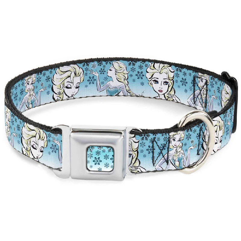 Snowflakes Frozen Art Collection Full Color Blues/White Seatbelt Buckle Collar - Anna/Snowflakes Frozen Art Collection Poses