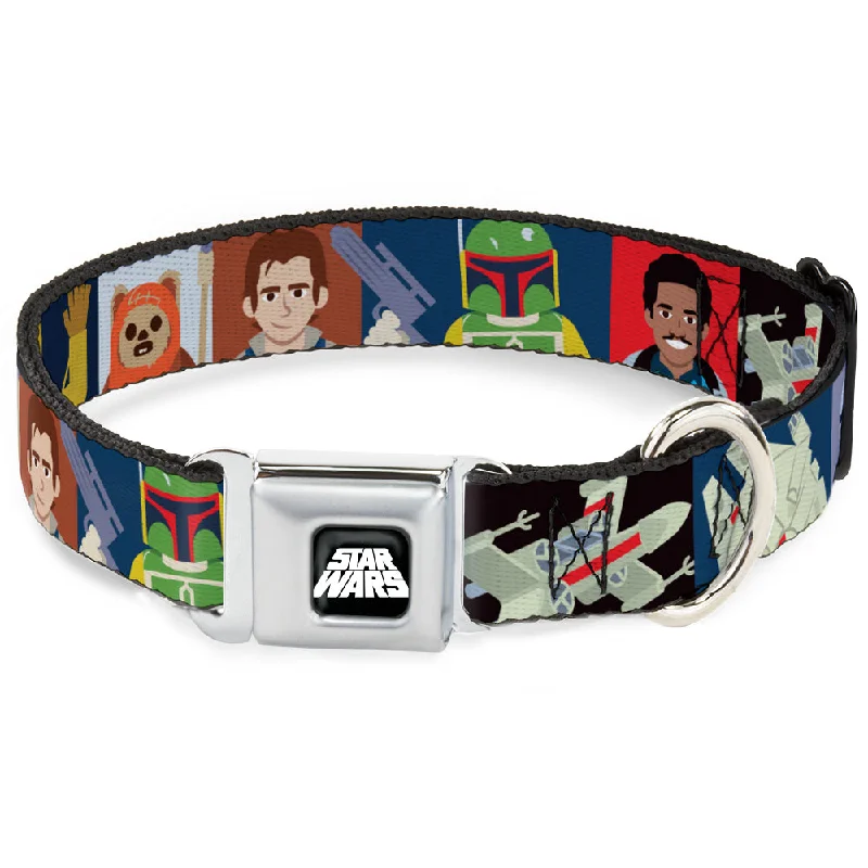 STAR WARS Logo Full Color Black/White Seatbelt Buckle Collar - Star Wars Classic 16-Character Pose Blocks Multi Color