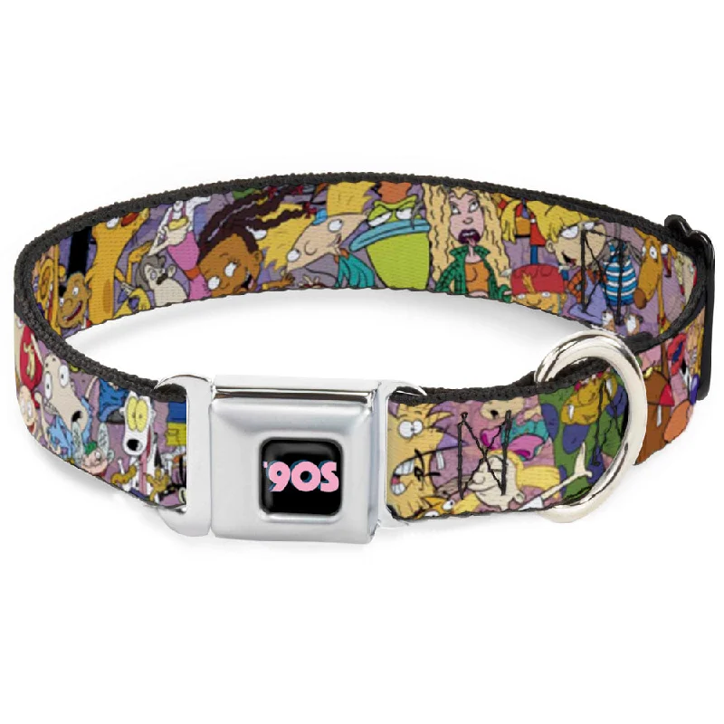 Nick 90'S Icon Black/Blue/Pink Seatbelt Buckle Collar - Nick 90's Rewind Character Mash Up Collage2 Pinks