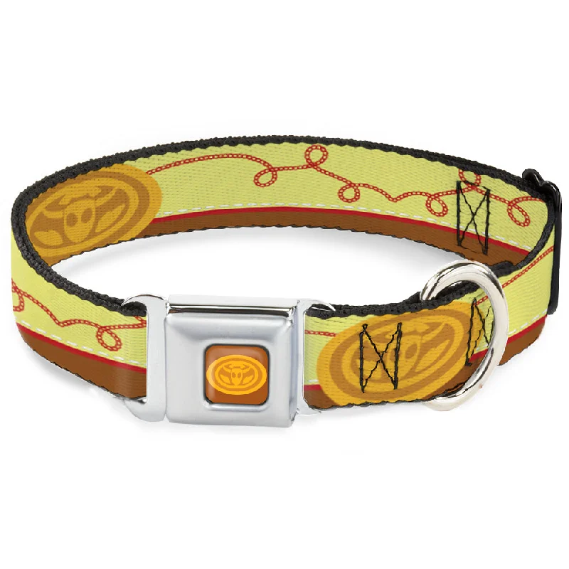 Toy Story Jessie Cowboy Buckle Logo Browns Seatbelt Buckle Collar - Toy Story Jessie Bounding Cowboy Buckle Lasso Stripe Yellow/Red/Brown