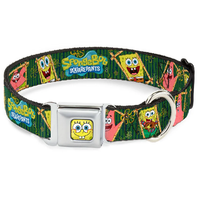 Sponge Bob Face CLOSE-UP Full Color Seatbelt Buckle Collar - SpongeBob & Patrick Starfish Bamboo Frames/Logo