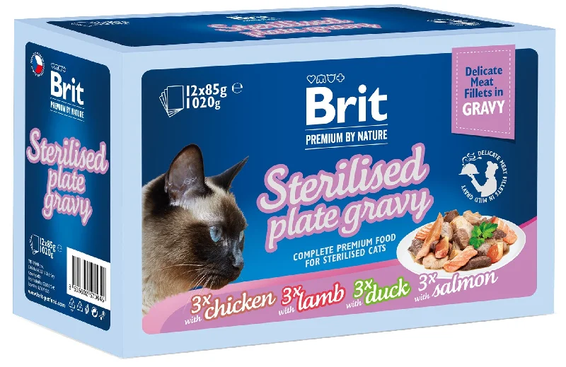 BRIT PREMIUM By Nature Pachet plicuri pisici sterilizate,file sos 1020g (12x85g)