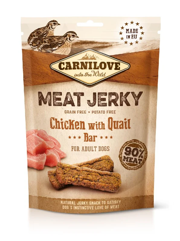 CARNILOVE Jerky Bar, mesne pločice, piletina i prepelica, bez žitarica, 100g