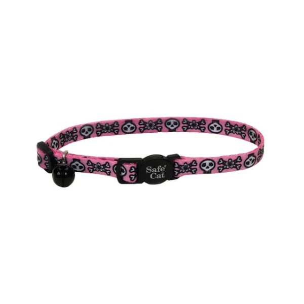 COASTAL Safecat Fashion Breakaway Collar 12", Pink Skulls