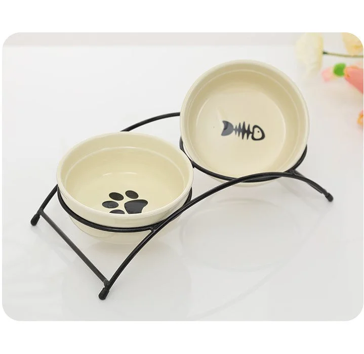 Iron Frame Ceramic Double Bowl