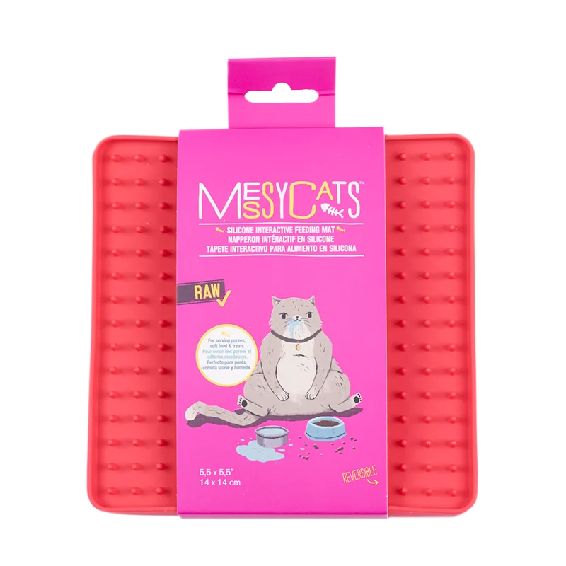 MESSY CATS Silicone Reversible Interactive Feeding Mat 5½ X 5½", Red