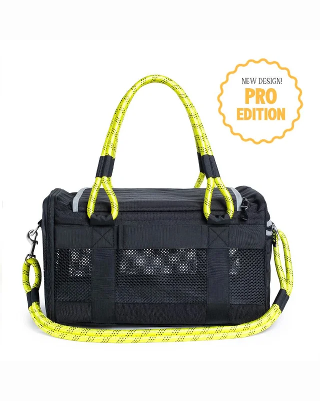 Out-Of-Offfice Pet Carrier Pro Edition in Black with Neon Yellow Straps