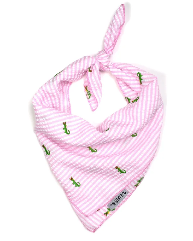 Pink Stripe Seersucker Alligator Dog Bandana