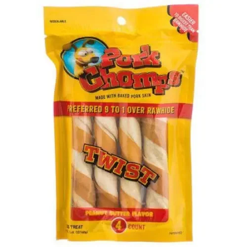 Pork Chomps Twistz Dogs Pork Chews - Peanut Butter Flavor