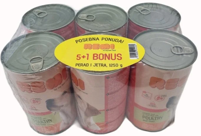 REMI Perad i jetra, potpuna hrana za pse, 1250g, 5+1 BONUS