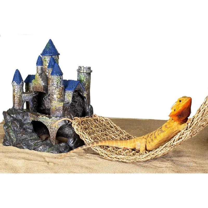 Reptology Castle Hide-Away & Lizard Lounger Bridge Reptile Habitat Decorations