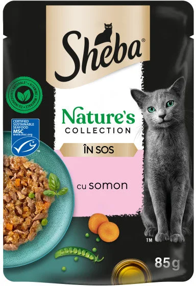 SHEBA Nature's plic hrană umedă pentru pisici adulte, cu somon în sos 85g